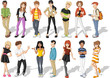 Group of happy cartoon young people