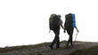 Video: Young couple with backpacks traveling on the misty road Young couple with backpacks traveling on the misty road