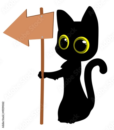 Vector: Cat with a wooden arrow sign Cat with a wooden arrow sign