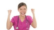Medical nurse doctor cheering, celebrating and dancing