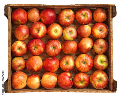 Photo: Red apples in wooden box Red apples in wooden box