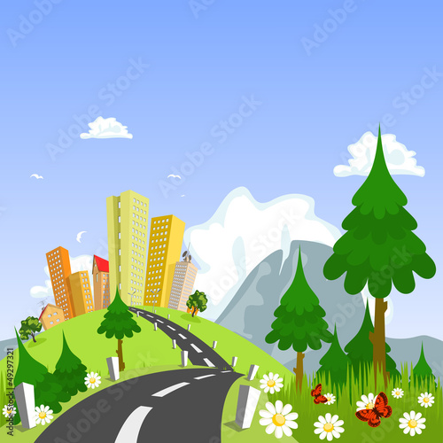 Vector: Nature theme from the city in the background Nature theme from the city in the background