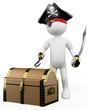 3D white people. Pirate with treasure