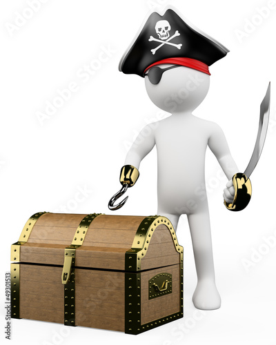 Illustration: 3D white people. Pirate with treasure 3D white people. Pirate with treasure