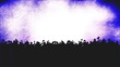 Crowd of people. Violet background, slow zoom
