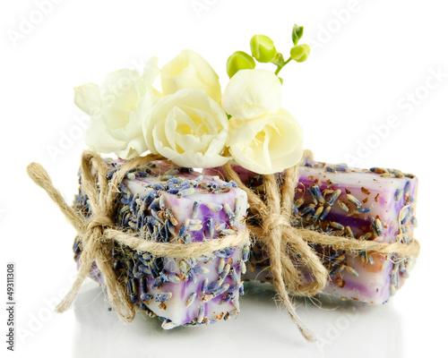Photo: Natural handmade soap, isolated on white Natural handmade soap, isolated on white