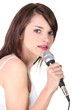 female would be singer holding microphone