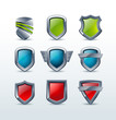 Set of colorful shiny metallic shield icons vector illustration