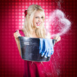 60s Retro Cleaning Lady With Metal Water Bucket