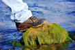 Boot on a rock in water of river