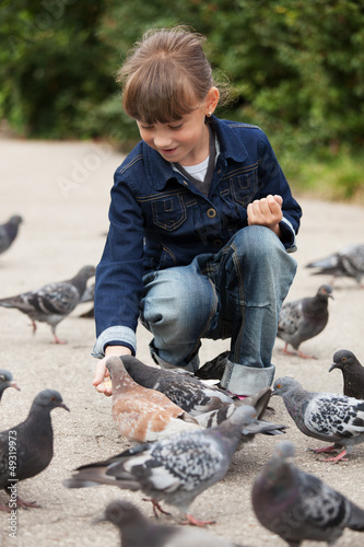 Photo: Little girl feeding pigeons Little girl feeding pigeons