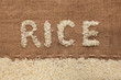word rice written on burlap
