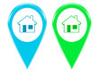 Iconos marcadores de mapas en verde y azul