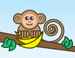Vector: Cartoon monkey on a branch holding bananas Cartoon monkey on a branch holding bananas