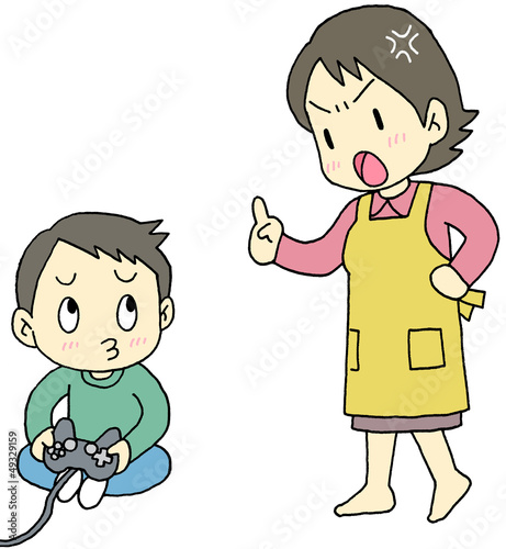Illustration: ゲームをする子供を叱るお母さん ゲームをする子供を叱るお母さん