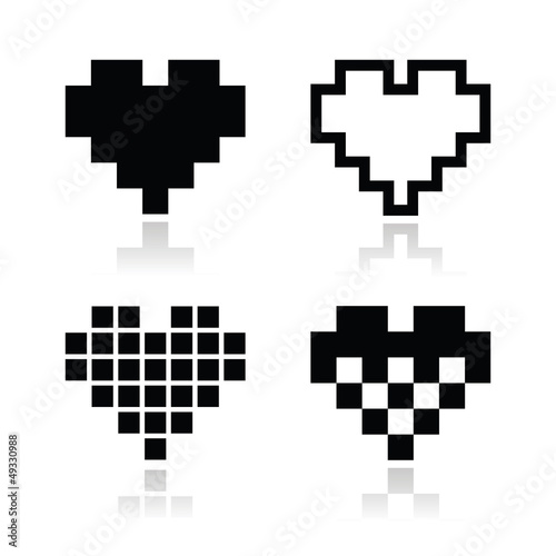 Vector: Pixel heart vector icons set - love, dating online concept Pixel heart vector icons set - love, dating online concept