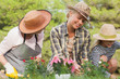 Three generations of women gardening