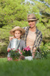 Mother and daughter gardening together