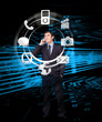 Businessman on the phone looking at wheel of applications 