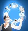 Wheel of various computer applications interface used by businesswoman