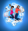 Wheel of various computer applications with women jumping