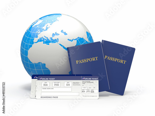 Illustration: World travel. Earth, airline tickets and passport. 3d World travel. Earth, airline tickets and passport. 3d