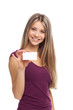 Photo: Pretty woman showing blank visit card Pretty woman showing blank visit card