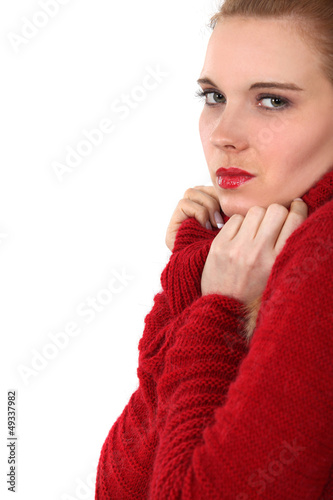Photo: Woman in a red jumper Woman in a red jumper