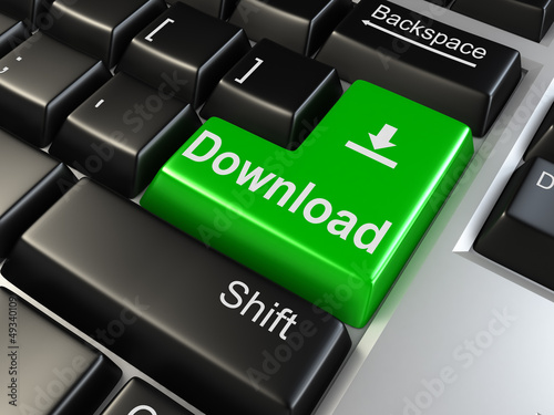 Illustration: Green download keyboard button close-up Green download keyboard button close-up