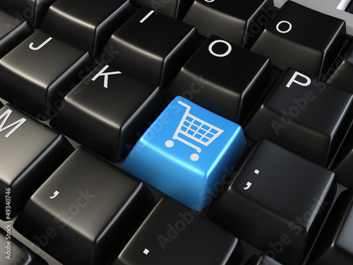 Illustration: Shopping cart symbol at the computer key Shopping cart symbol at the computer key
