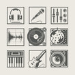 set of music instruments icons for disco party vector