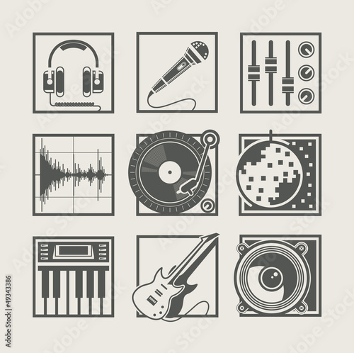 Vector: set of music instruments icons for disco party vector set of music instruments icons for disco party vector
