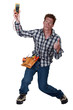 An electrocuted man staggering