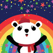 Panda and rainbow in the night sky