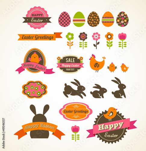 Vector: Set of easter vintage elements, banner, labels and frames Set of easter vintage elements, banner, labels and frames
