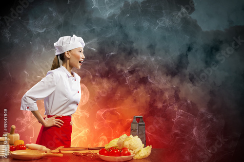 Photo: Asian female cook in anger Asian female cook in anger