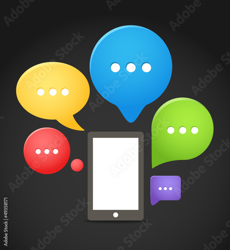 Vector: Modern mobile phone with group of color speech clouds Modern mobile phone with group of color speech clouds
