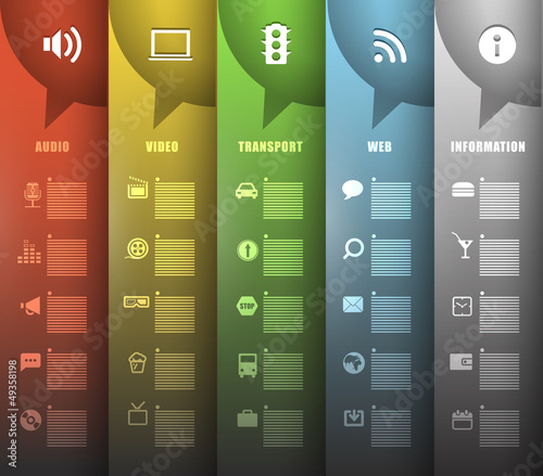 Vector: Color paper banners with different icons Color paper banners with different icons