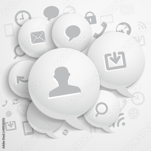 Vector: Abstract composition of speech clouds with modern media icons Abstract composition of speech clouds with modern media icons