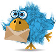 Vector: funny blue bird with envelope funny blue bird with envelope