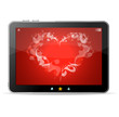 Black tablet like Ipade on white background ang heart on red