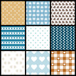 9 Different Seamless Pattern Hearts Retro