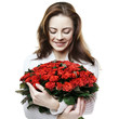 girl with bouquet of red roses