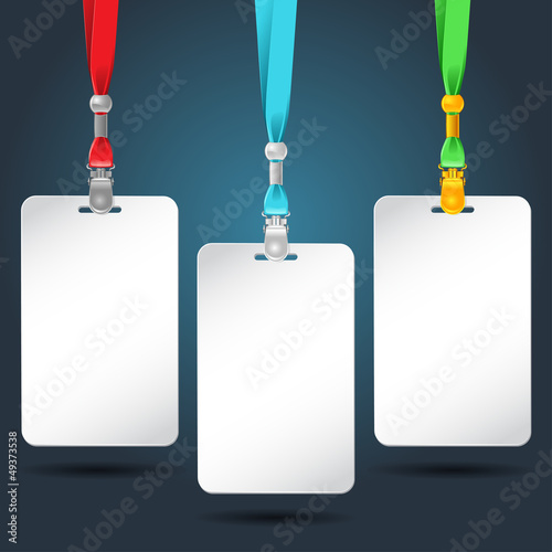 Vector: Set of b lank badges with color neckbands. Set of b lank badges with color neckbands.