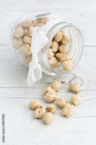 Photo: Chickpeas on a wooden background Chickpeas on a wooden background