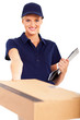 pretty delivery woman delivering a parcel for you