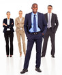 handsome african businessman and team full length on white
