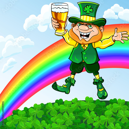 Vector: Vector St. Patrick's Day leprechaun with a glass of beer Vector St. Patrick's Day leprechaun with a glass of beer