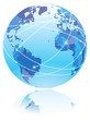Globe with internet connection lines between world countries.