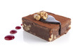 Chocolate brownie with raspberry sauce